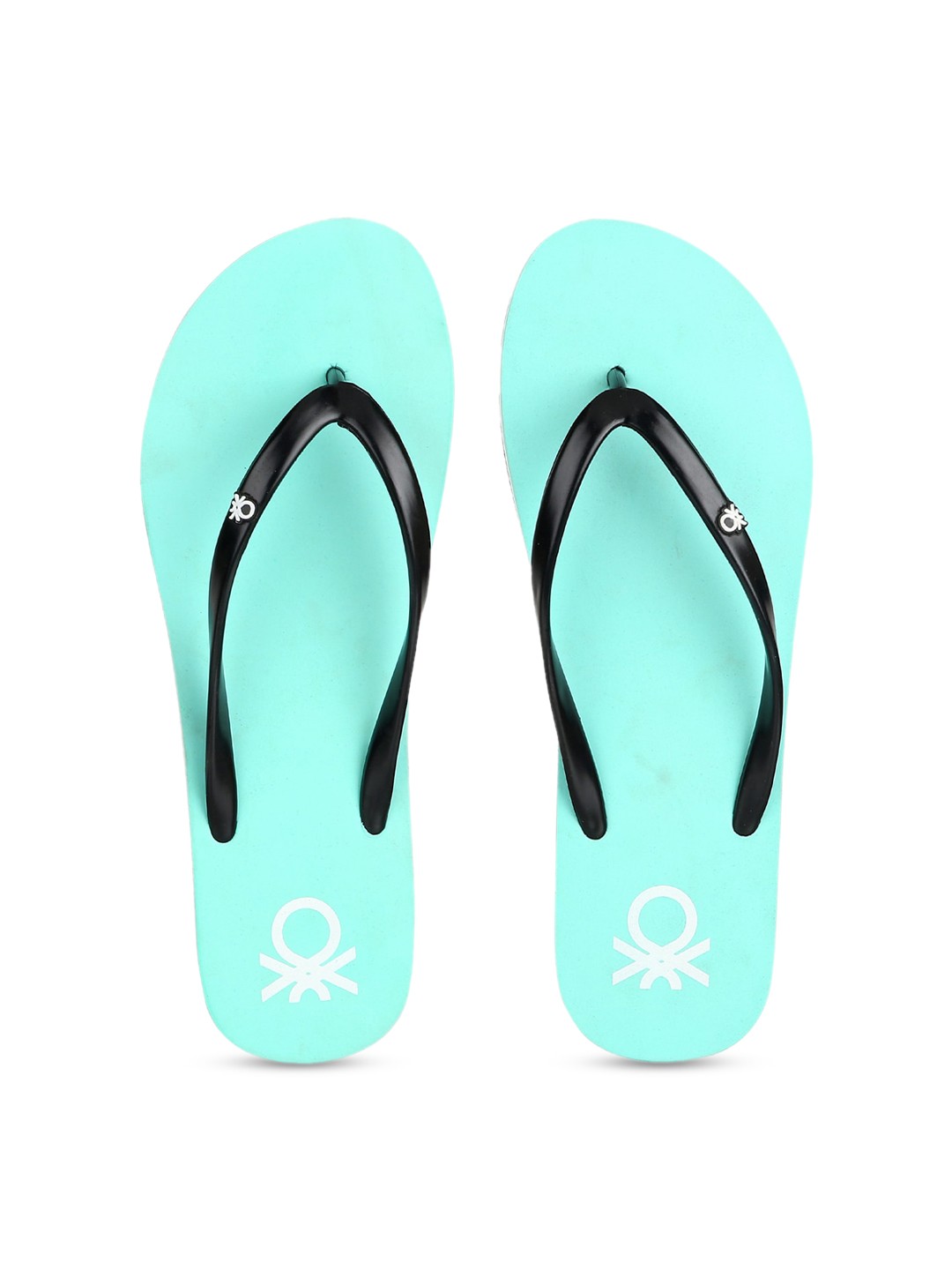 

United Colors of Benetton Women Black & Sea Green Solid Thong Flip-Flops