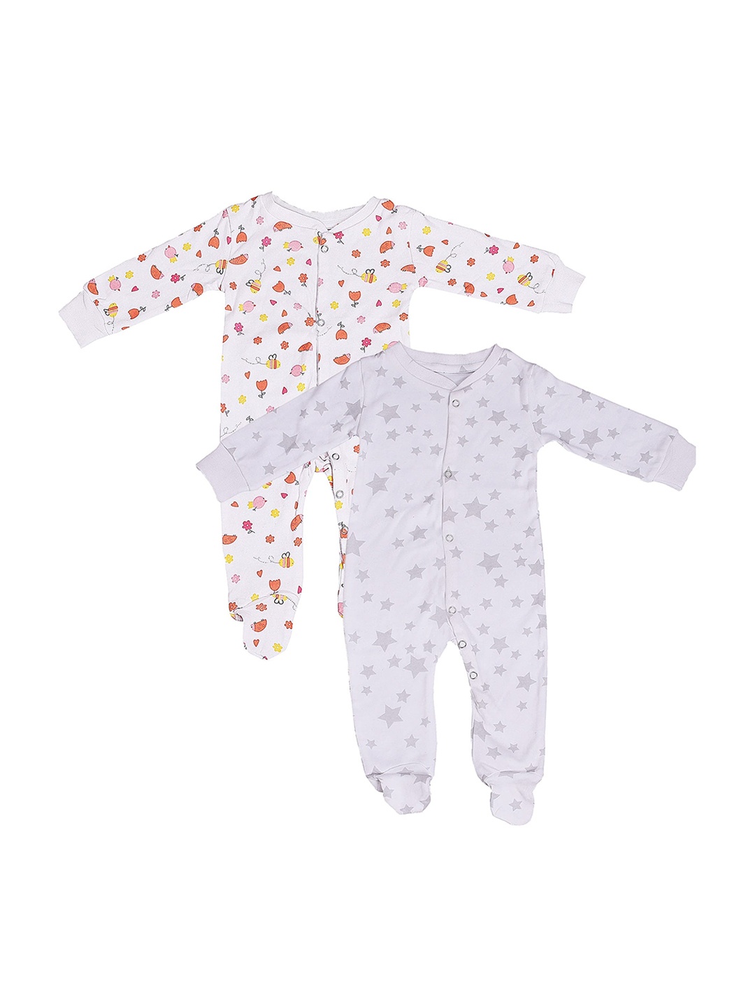 

Moms Home Baby Pack of 2 Printed Organic Cotton Sustainable Rompers, Multi