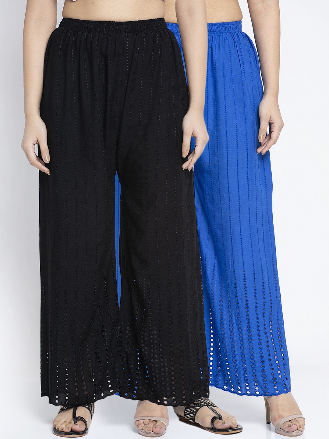 

GRACIT Women Pack Of 2 Striped Flared Palazzos, Black