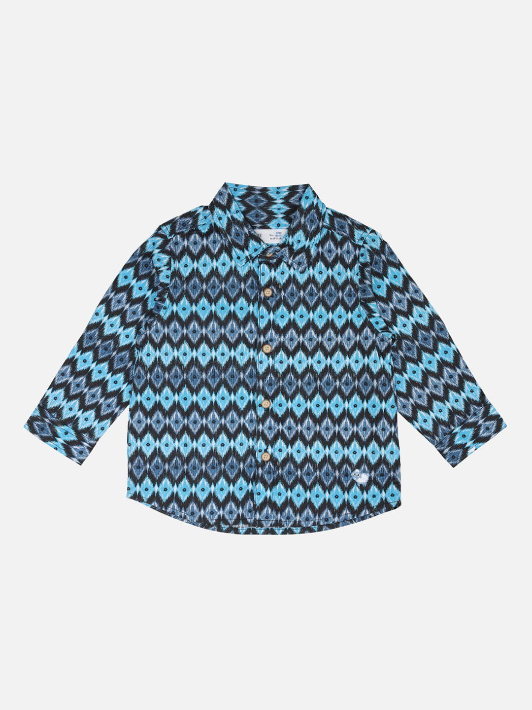 

ZERO THREE Boys Turquoise Blue & Black Regular Fit Printed Casual Shirt