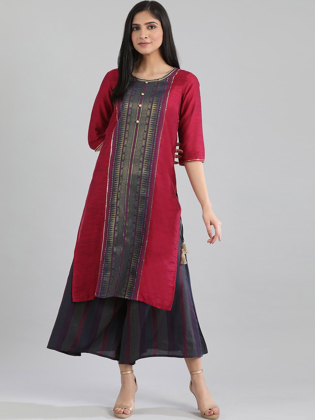 Aurelia Women Magenta & Navy Blue Ethnic Motifs Kurta
