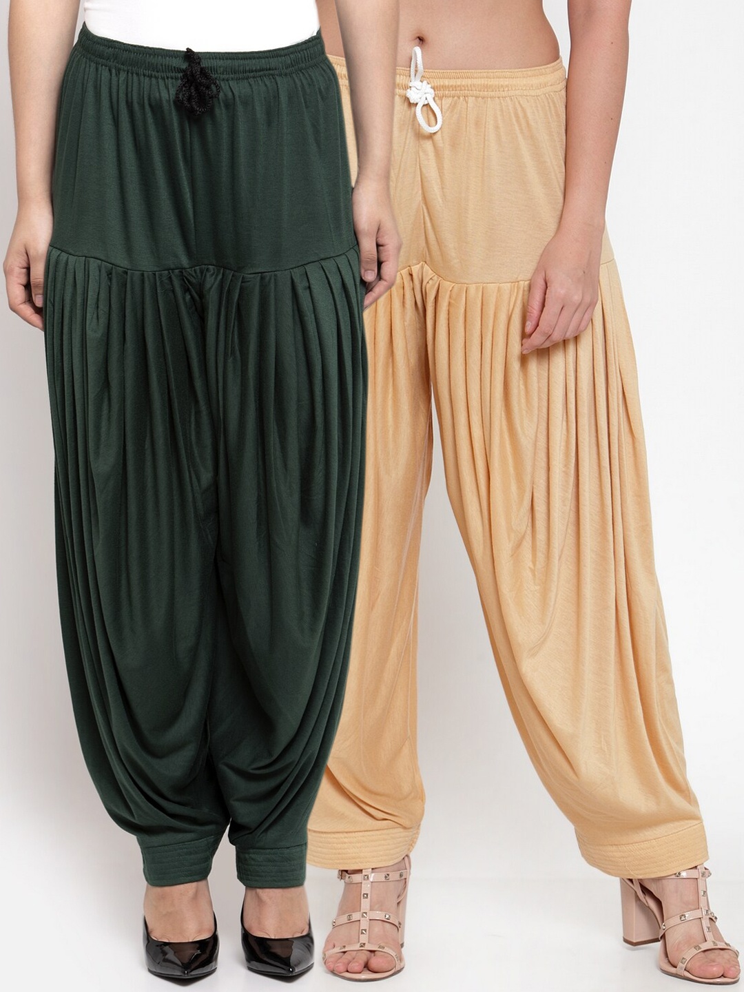 

GRACIT Women Pack Of 2 Solid Loose-Fit Patialas, Green