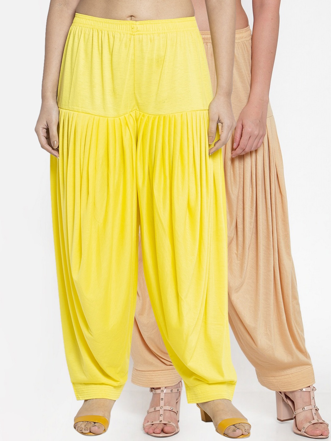 

GRACIT Women Pack Of 2 Solid Loose-Fit Patialas, Yellow