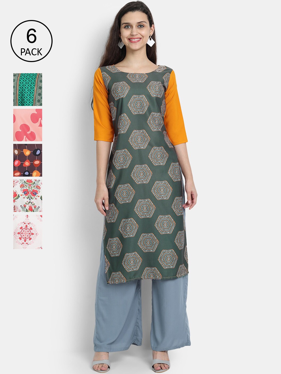 

7threads Women Multicoloured Pack of 5 Floral Printed Straight Kurta, Multi