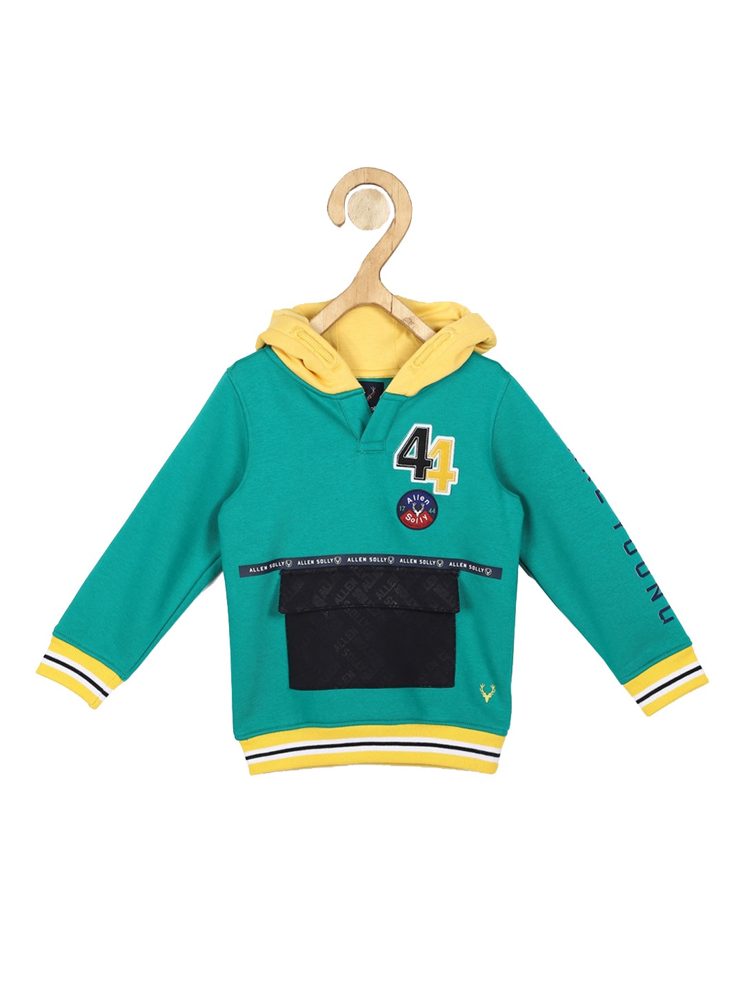 

Allen Solly Junior Boys Green & Yellow Printed Hooded Sweatshirt
