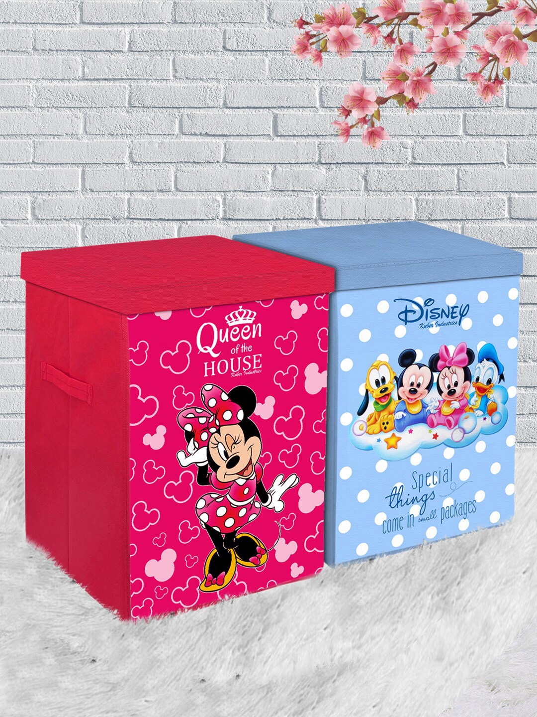 

Kuber Industries Set of 2 Pink & Blue Disney Printed Foldable Laundry Basket