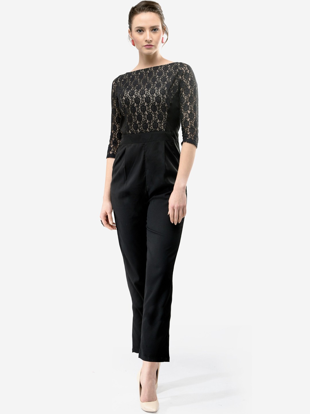 

V&M Women Black Self Design Basic Jumpsuit