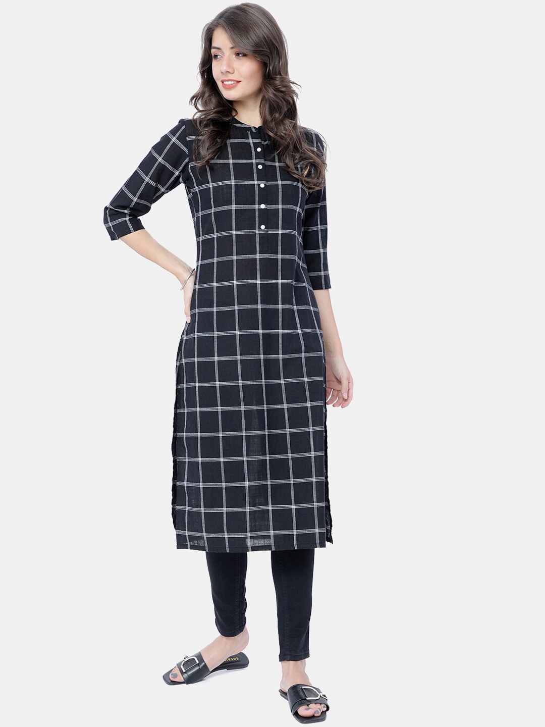 

Vishudh Women Black Checked Kurta