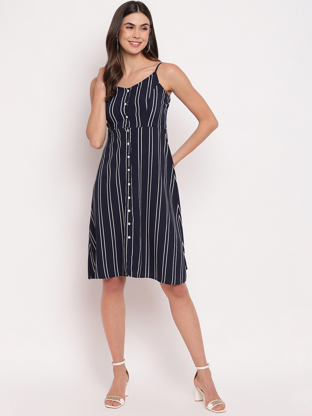 

Mayra Women Blue Striped A-Line Dress