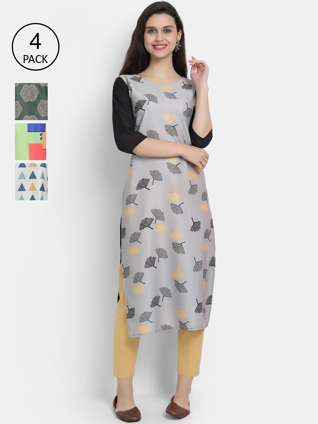 

7threads Women Multicoloured Pack of 4 Floral Printed Crepe Kurta, Multi