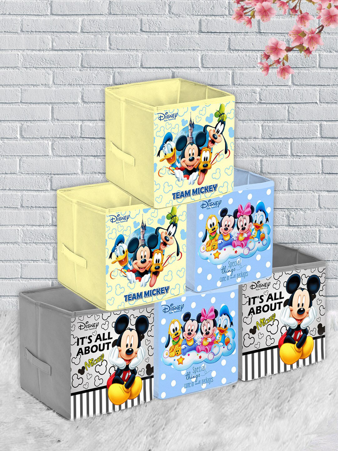 

Kuber Industries Set Of 6 Disney Print Extra Large Foldable Storage Cube With Handle, Yellow