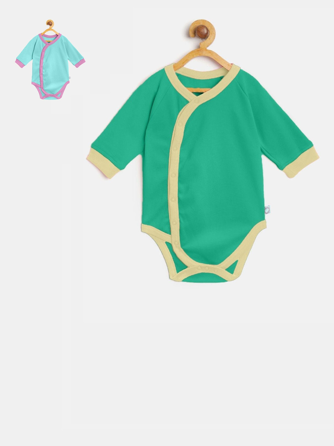 

cherrytoes Infant Kids Pack of 2 Solid Bodysuits, Green