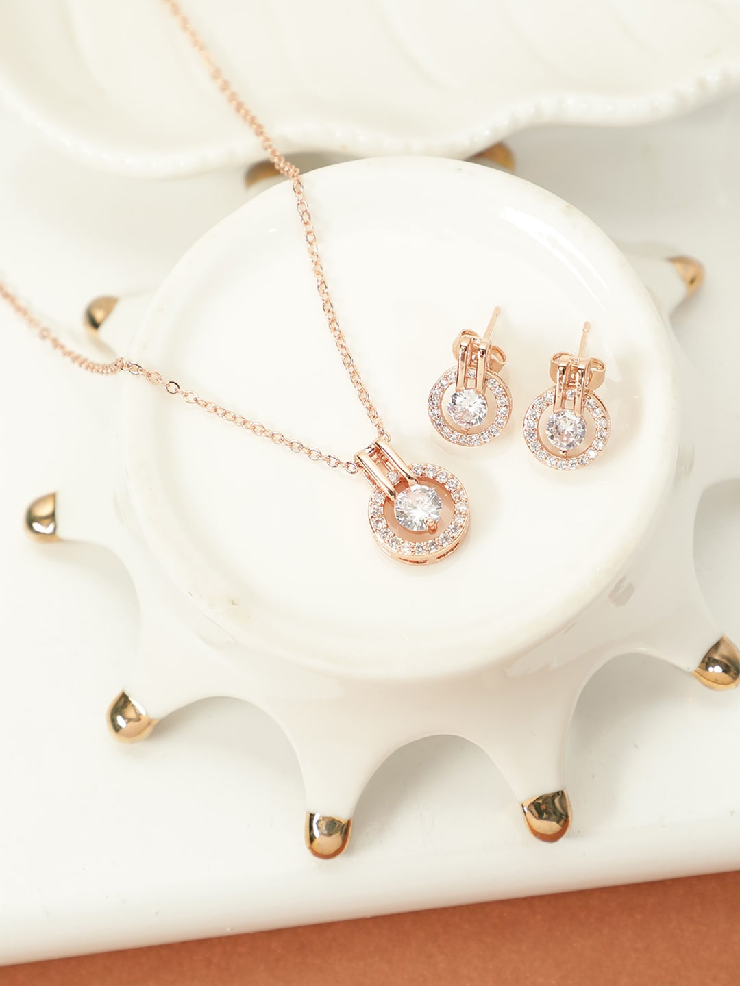 

AQUASTREET 18K Rose Gold-Plated White Crystal-Studded Jewellery Set