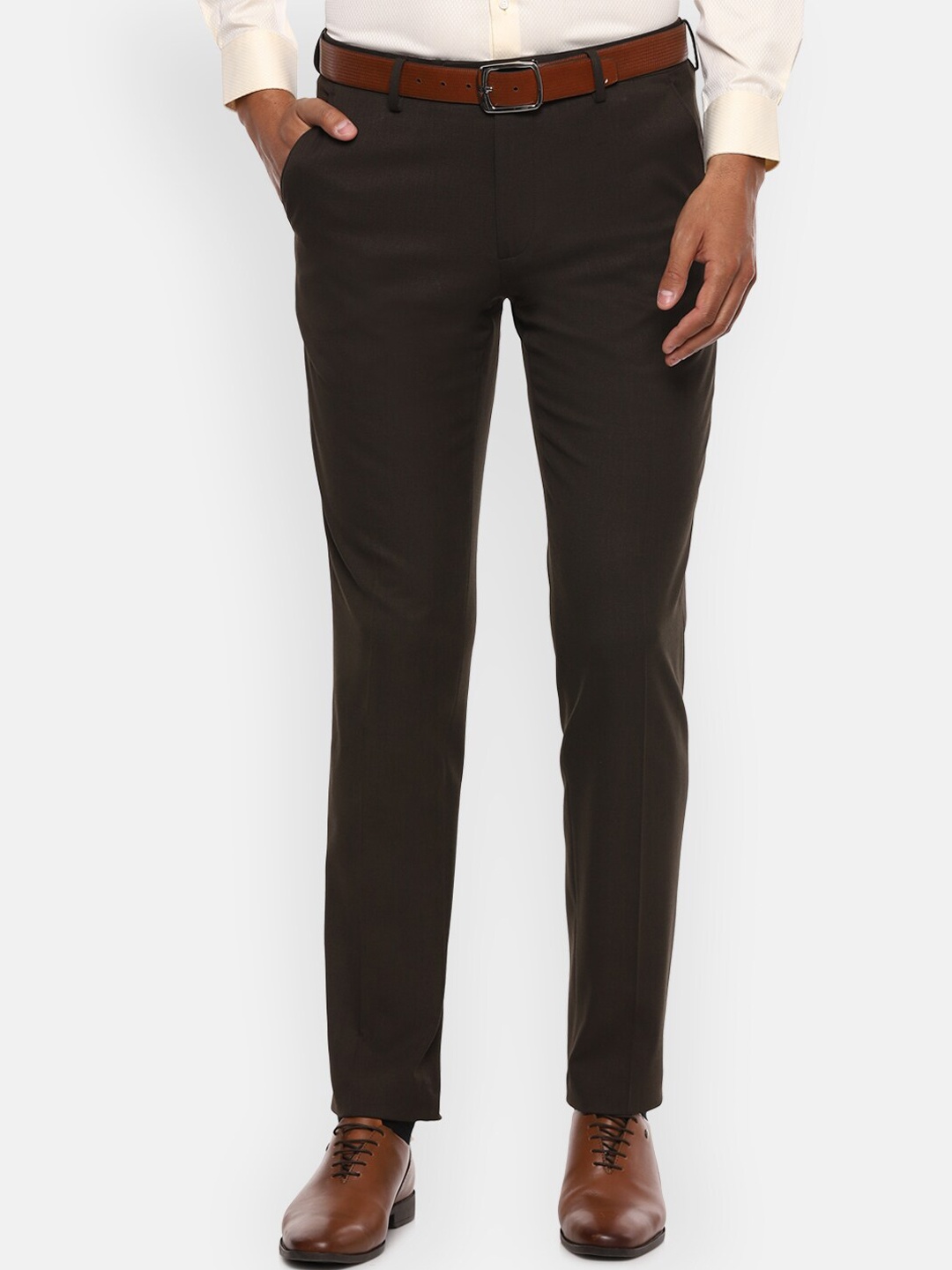 

Van Heusen Men Brown Slim Fit Solid Formal Trousers