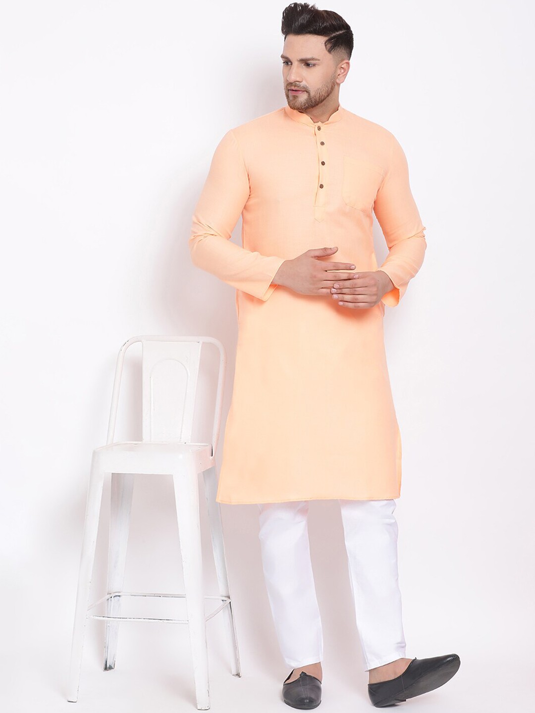

Sanwara Men Orange & White Solid Kurta with Pyjamas
