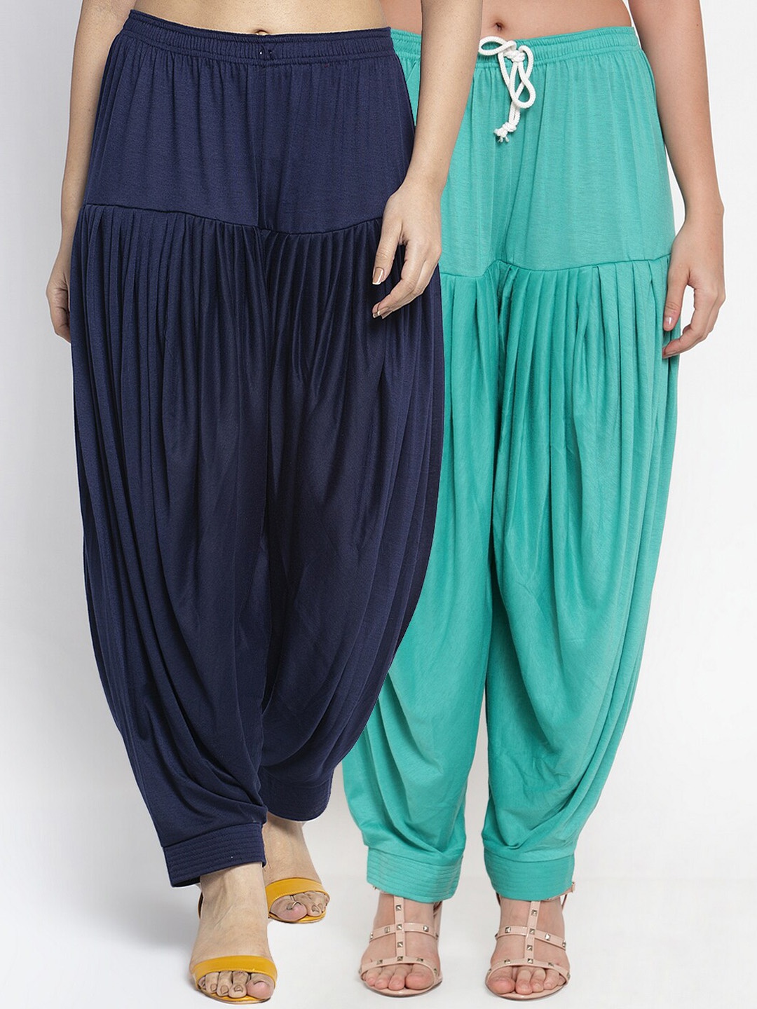 GRACIT Women Pack Of 2 Solid Loose-Fit Patialas, Navy blue