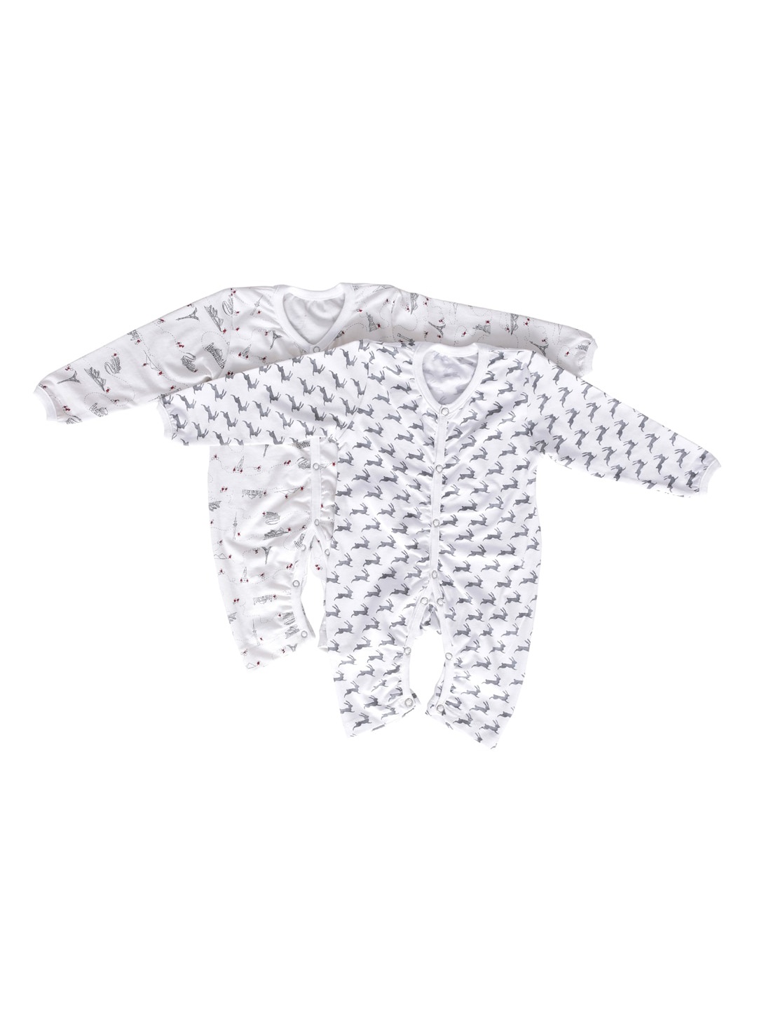 

Moms Home Kids Pack Of 2 Printed Organic Cotton Sustainable Rompers, White