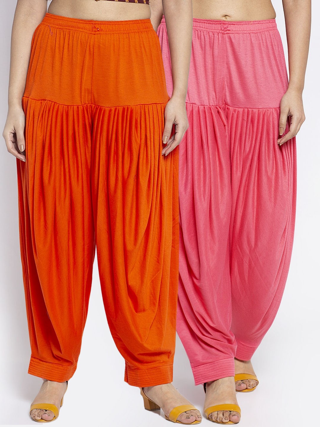 

GRACIT Women Pack of 2 Solid Patialas, Orange