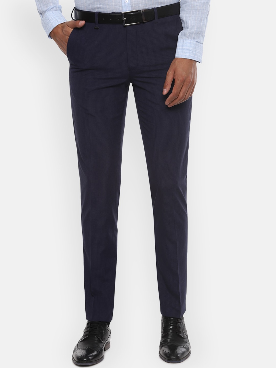 Van Heusen Men Navy Blue Slim Fit Solid Formal Trousers