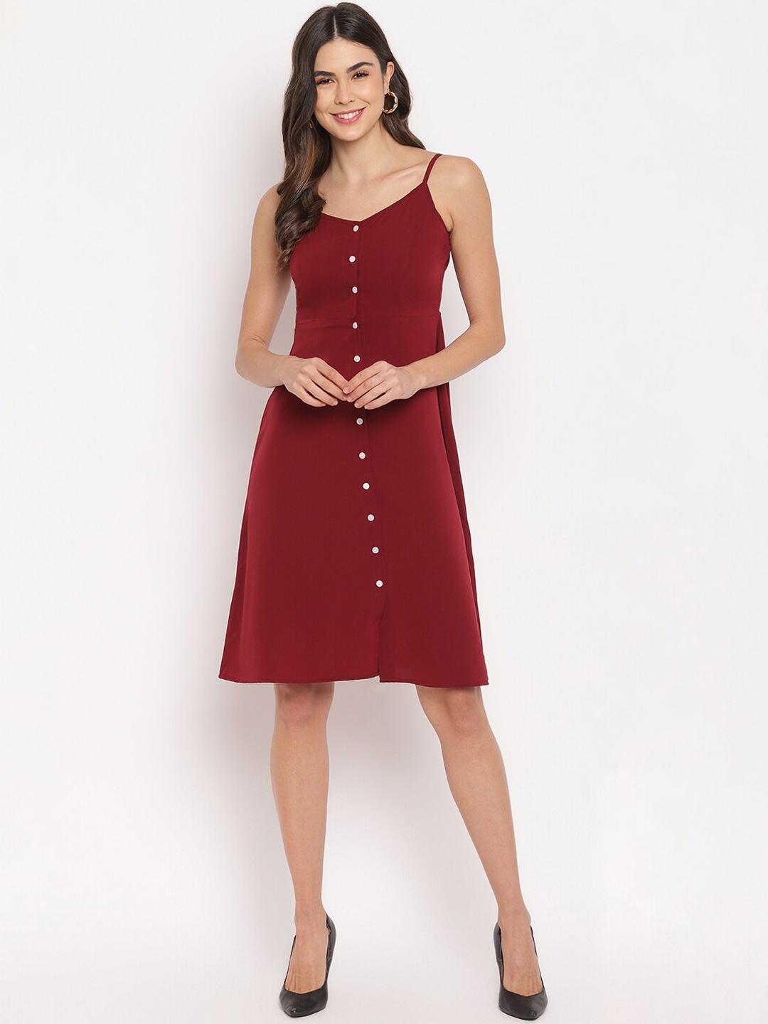 

Mayra Women Maroon Solid A-Line Dress