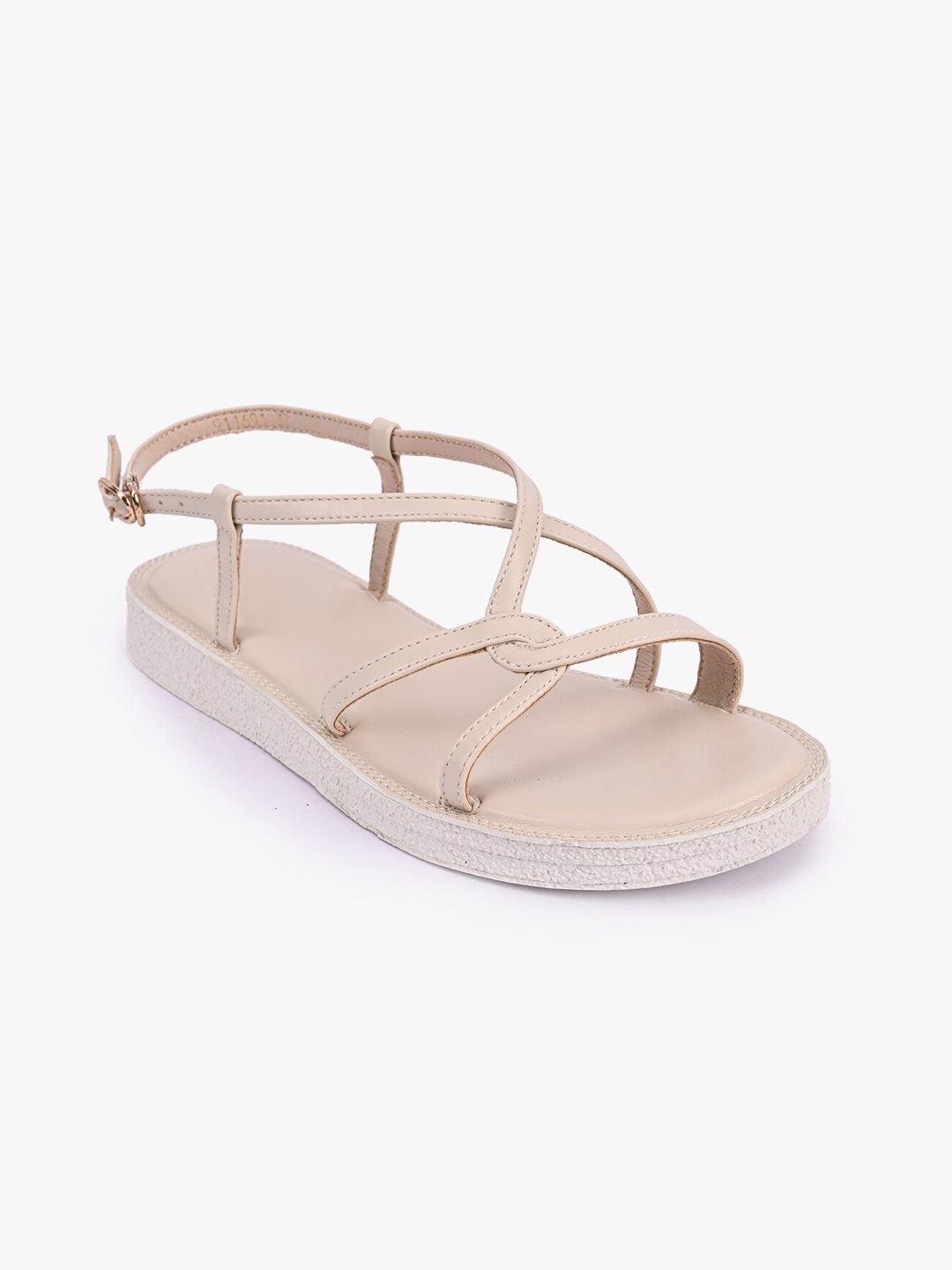 

BuckleUp Women Beige Solid Synthetic Patent Open Toe Flats