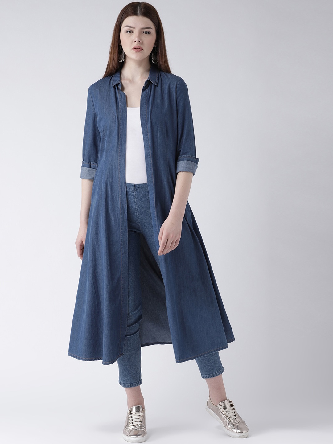 

DODO & MOA Women Blue Solid Open Front Shrug