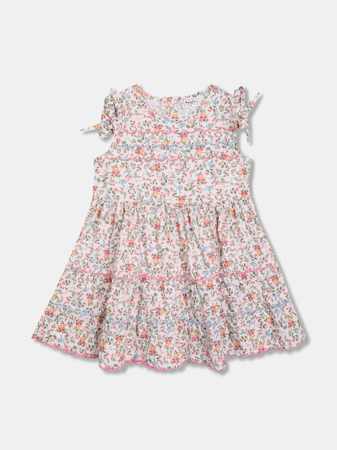

Donuts Girls White & Pink Floral Printed Fit and Flare Dress