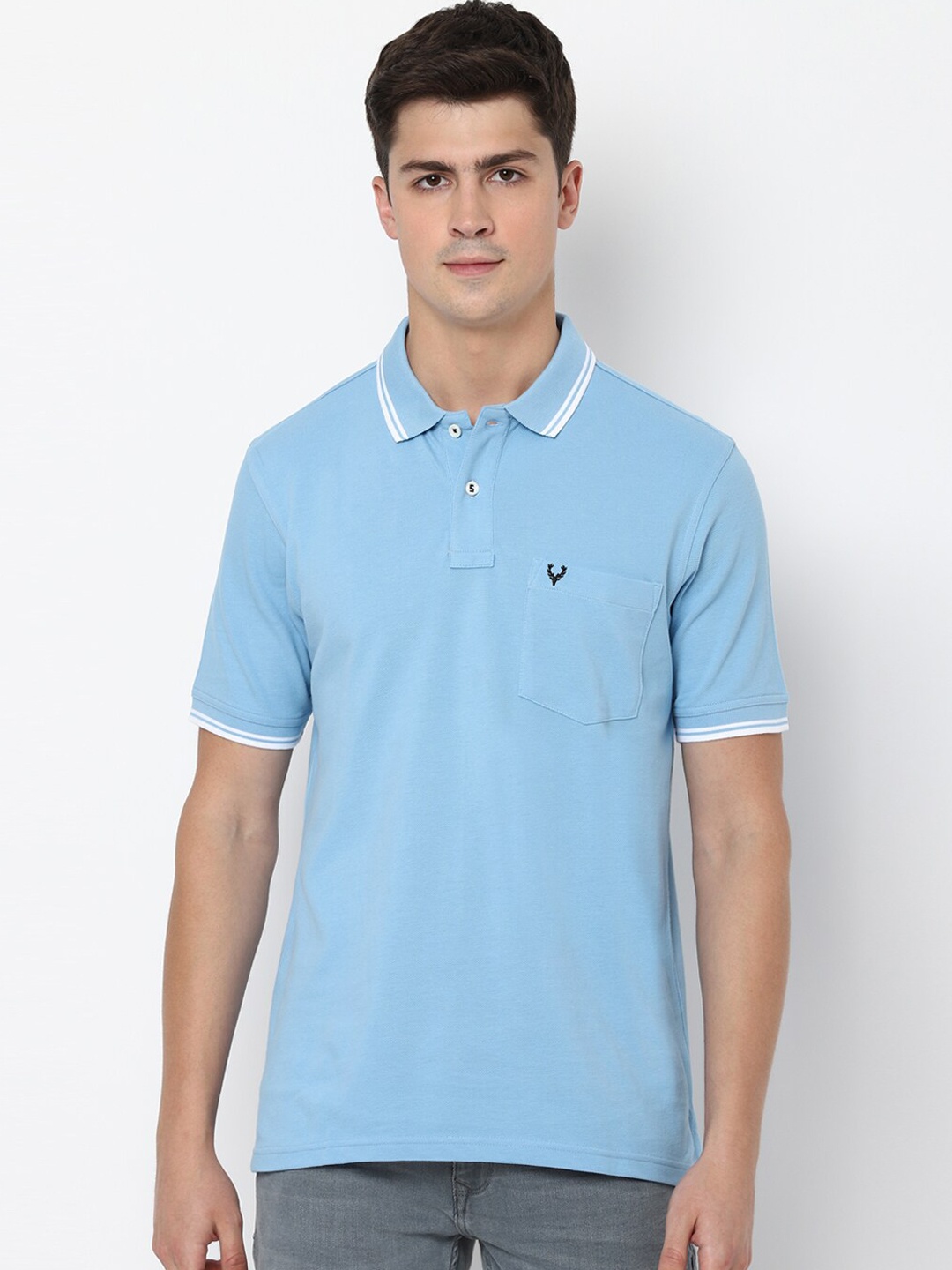 

Allen Solly Men Blue Solid Polo Collar T-shirt