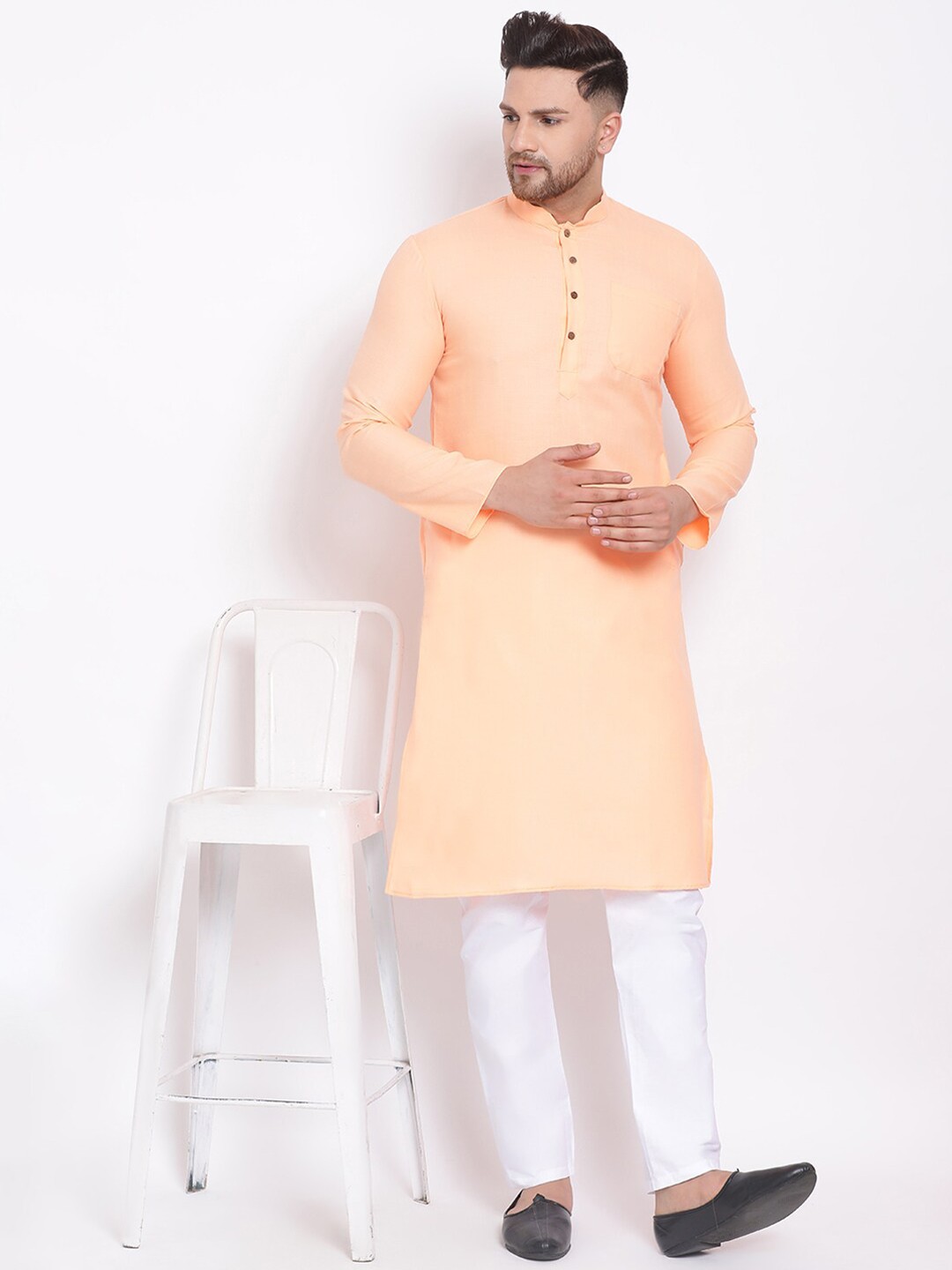 

Sanwara Men Peach Coloured Solid Kurta
