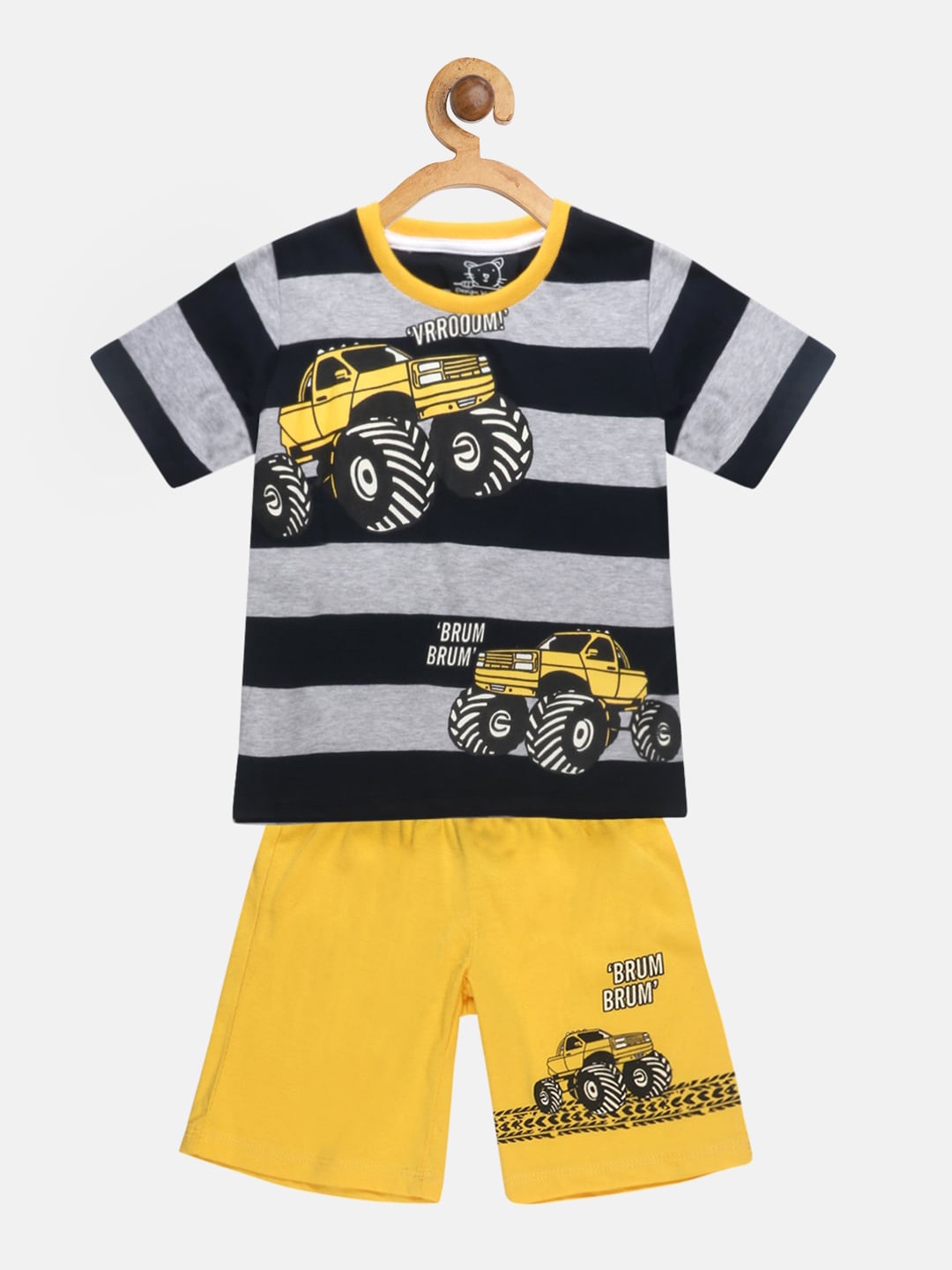 

Lazy Shark Boys Black & Yellow Printed T-shirt with Shorts