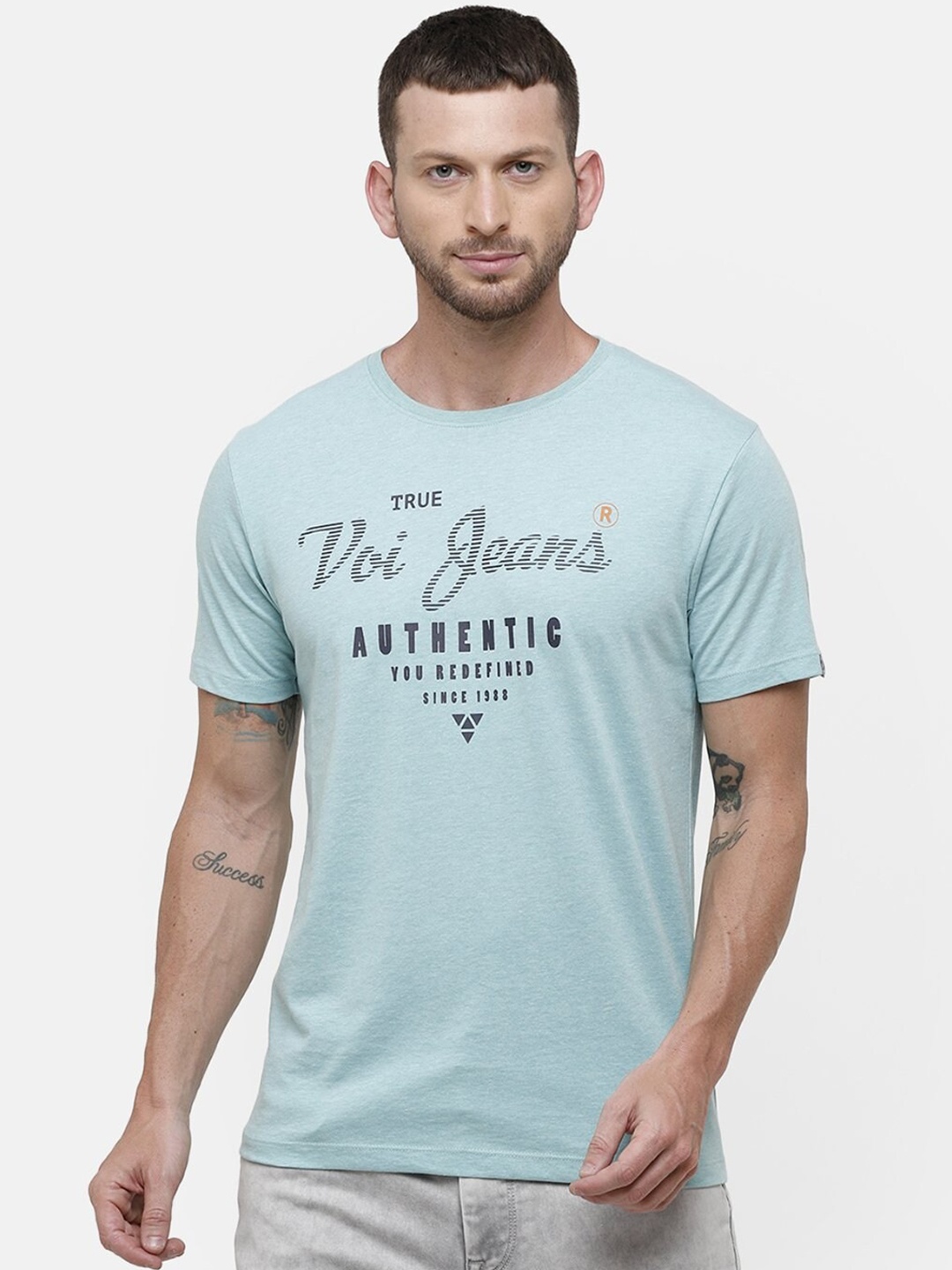 

Voi Jeans Men Blue Printed Round Neck T-shirt