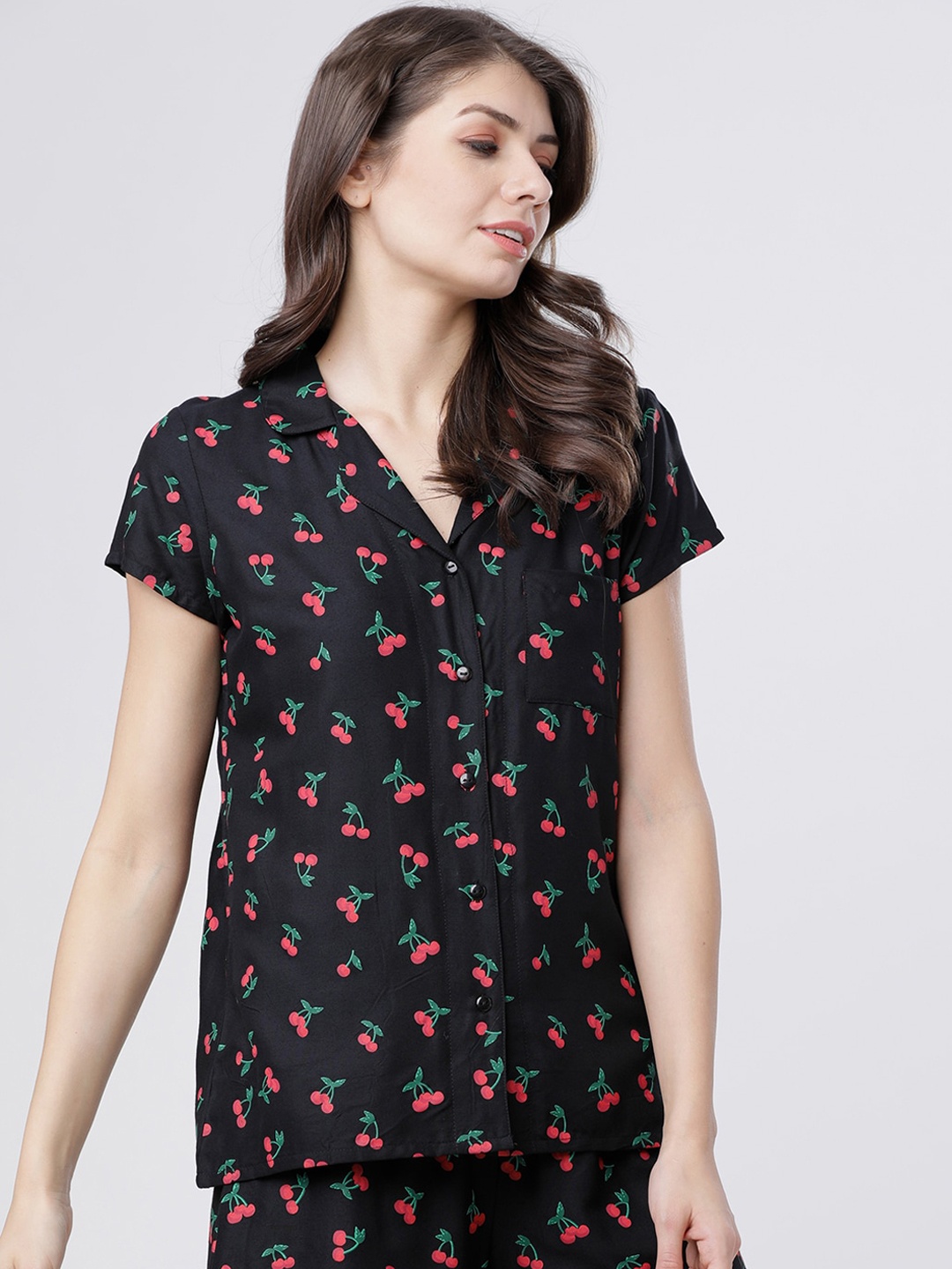 

Tokyo Talkies Women Black & Red Printed Night Suit