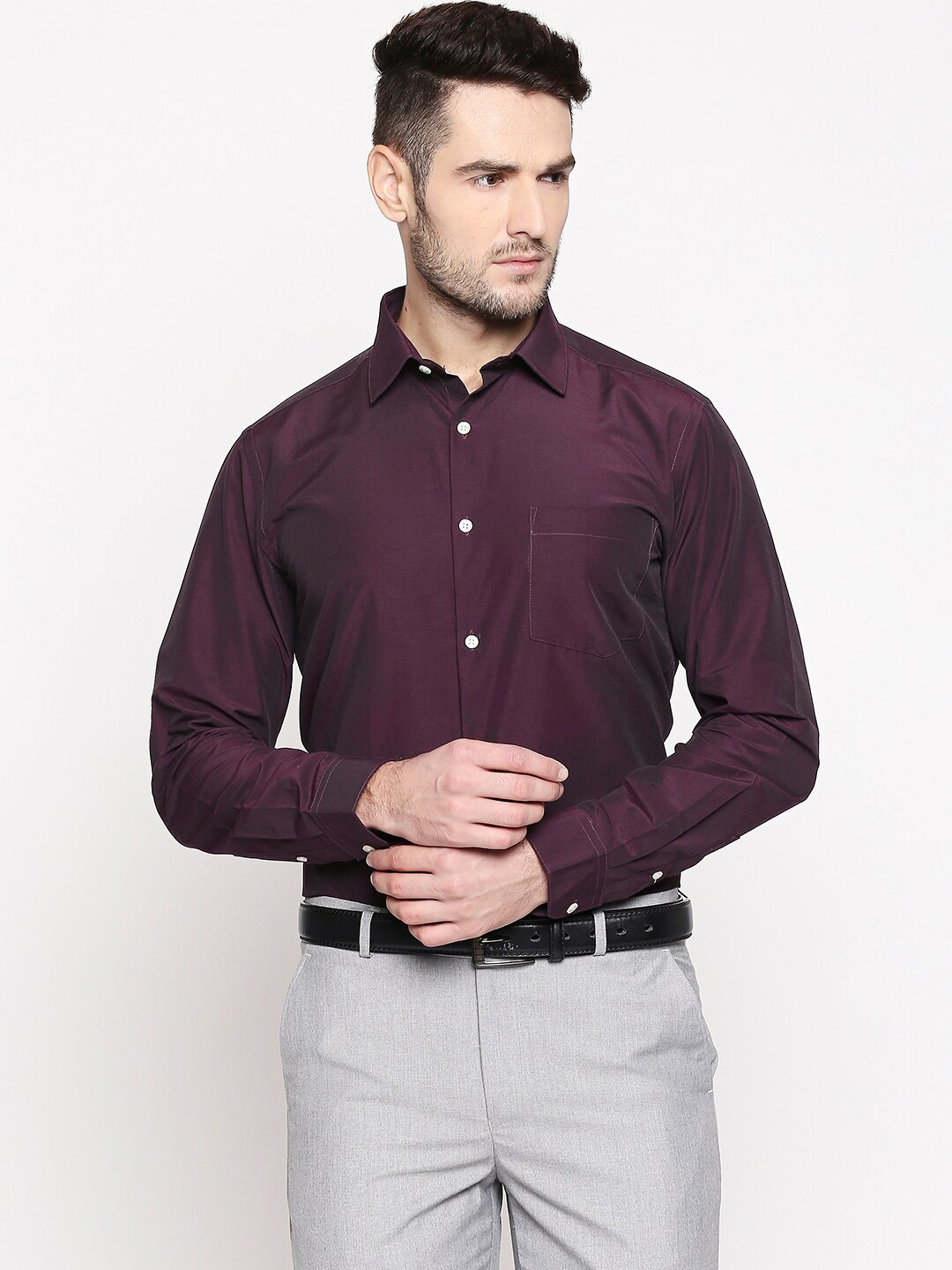 

RICHARD PARKER by Pantaloons Men Burgundy Slim Fit Solid Formal Shirt