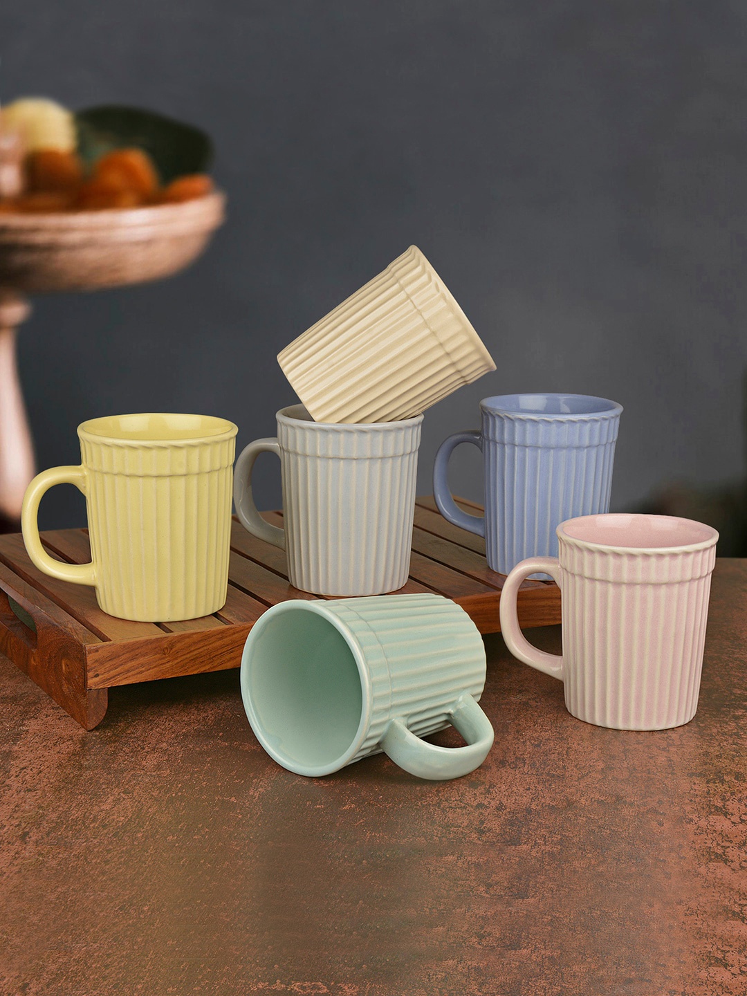 

StyleMyWay Set of 6 Multicoloured Textured Ceramic Mugs Set, Multi