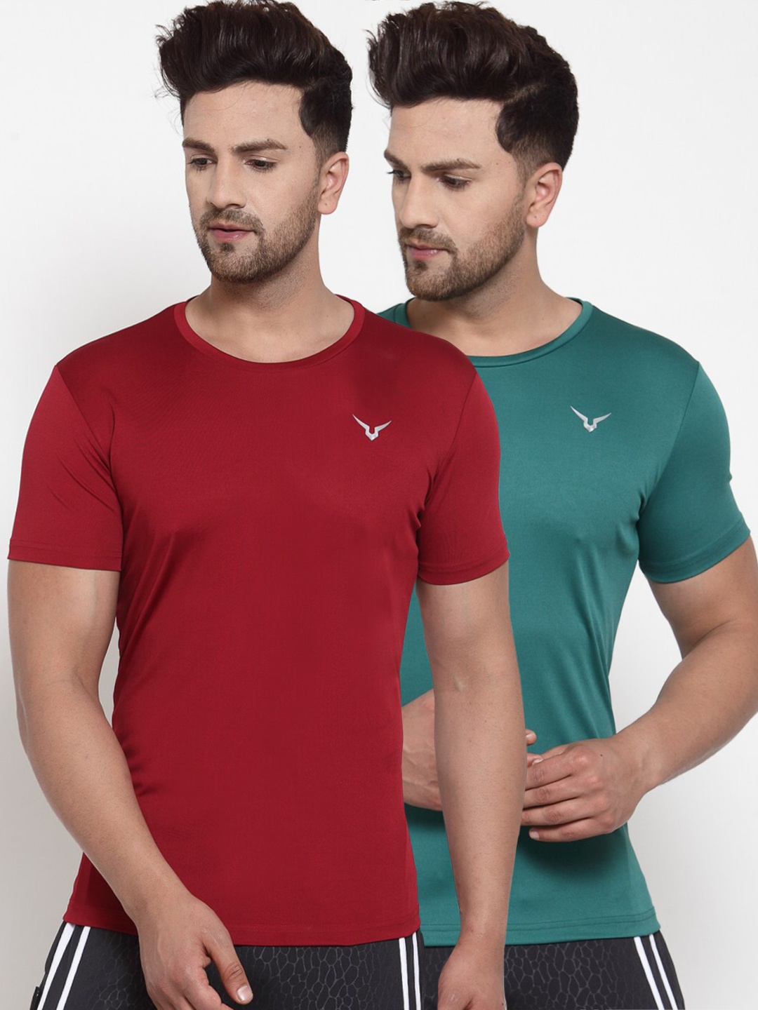 

Invincible Men Maroon & Green Set of 2 Solid Round Neck T-shirt