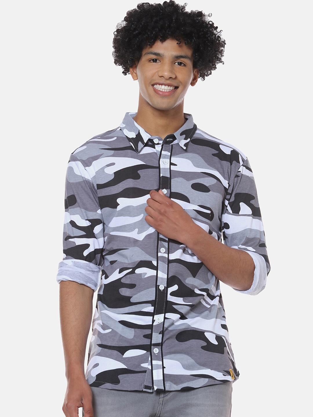

Campus Sutra Men Grey & Off-White Regular Fit Printed Casual Shirt