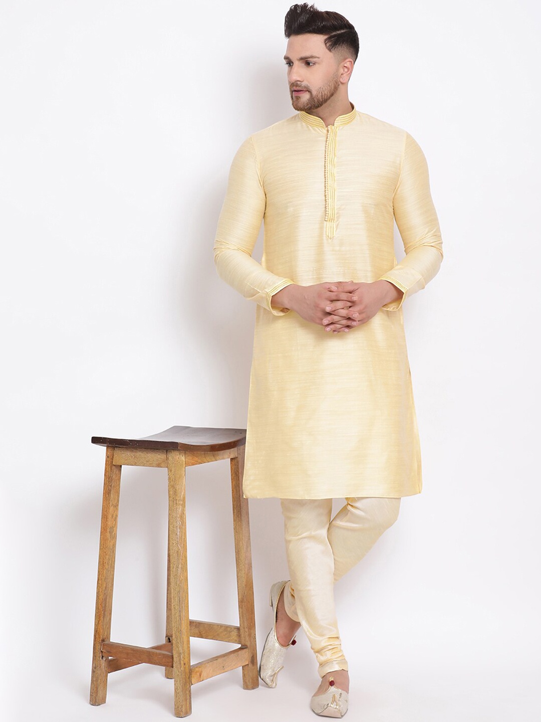 

Sanwara Men Beige Self Design Kurta with Churidar