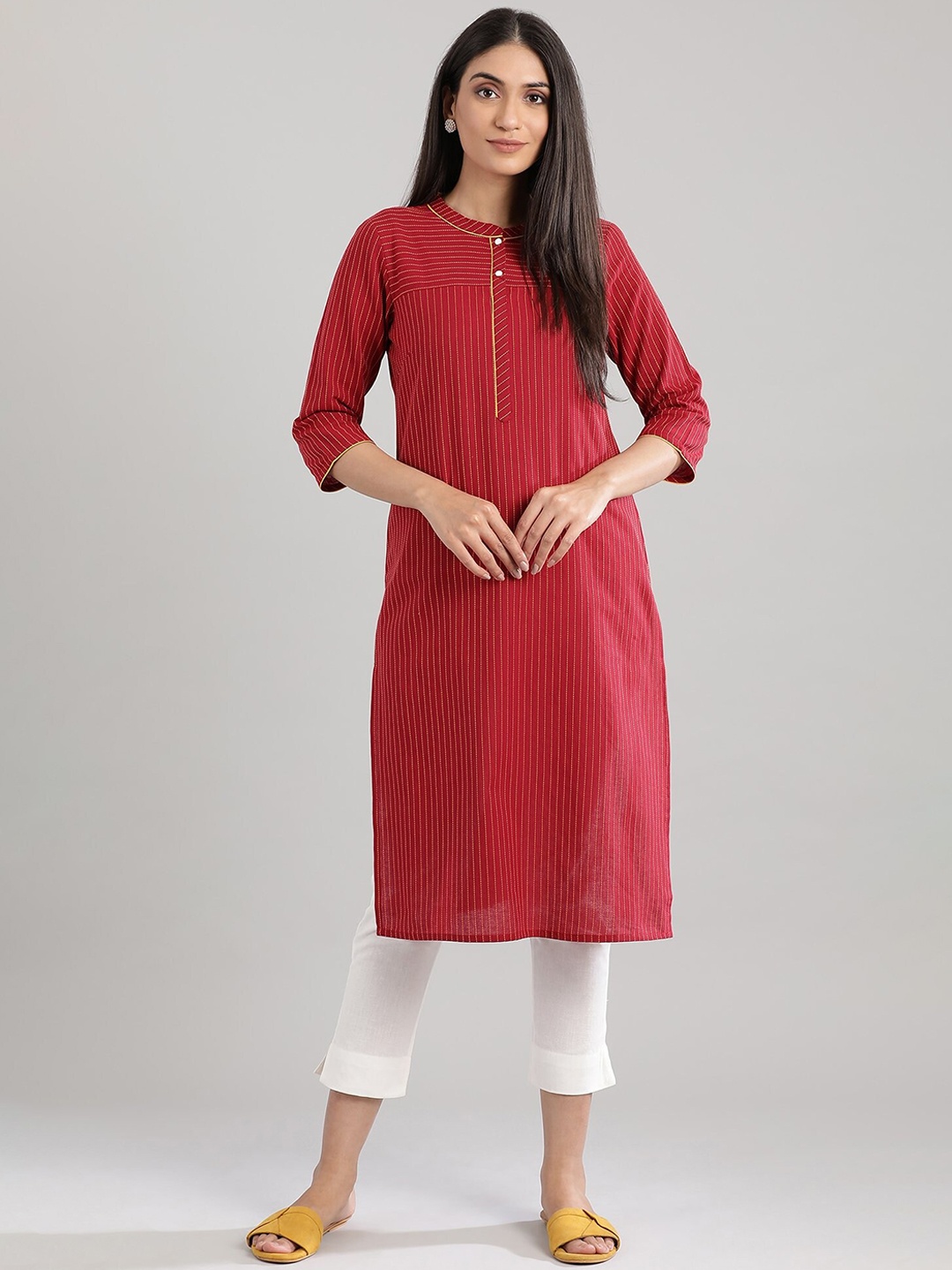 Aurelia Women Maroon Striped Kurta