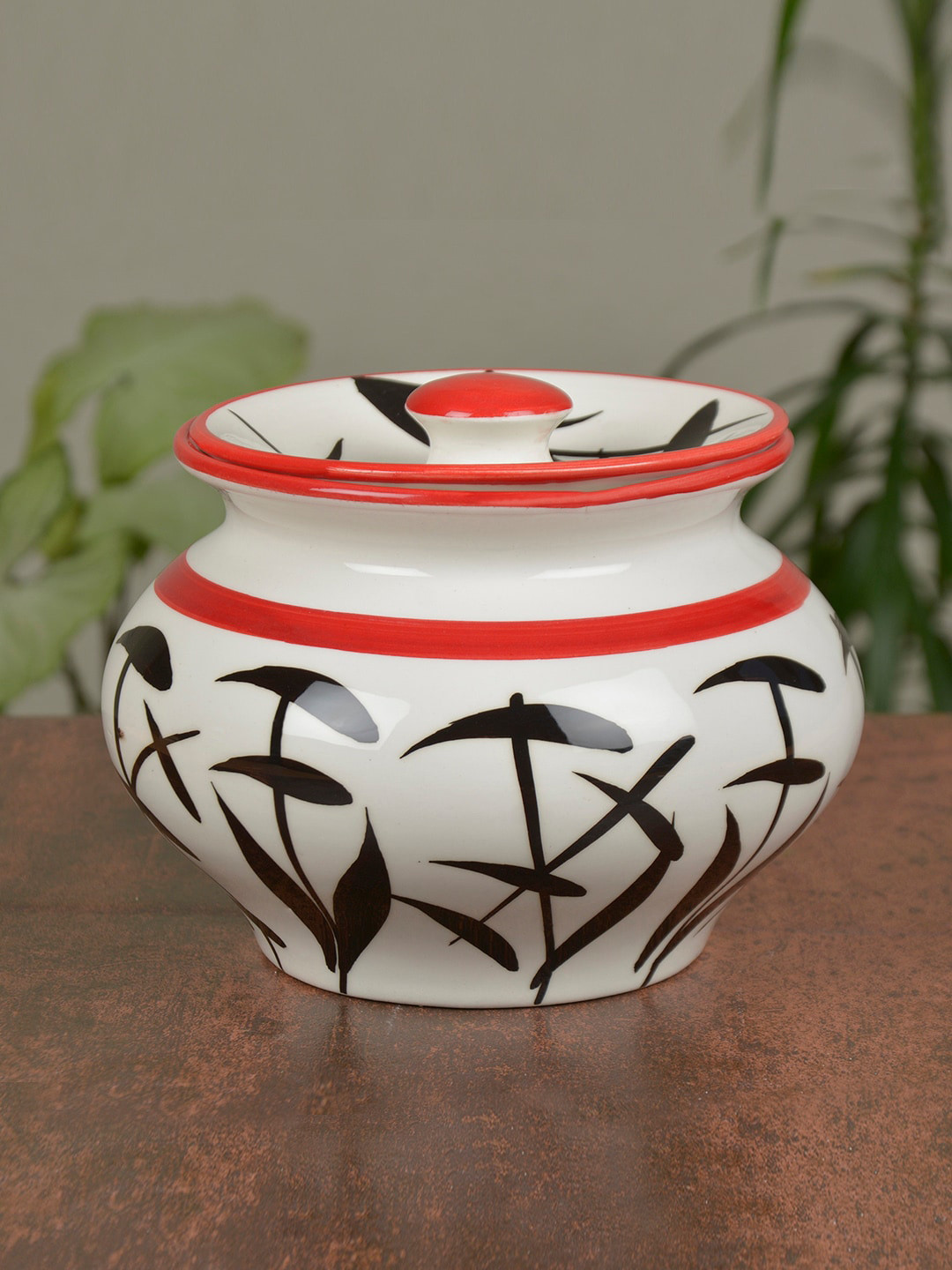 

StyleMyWay White & Black Handpainted Ceramic Handi With Lid
