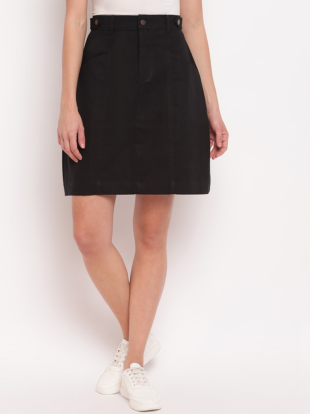 

Mayra Black Knee Length A-Line Skirt