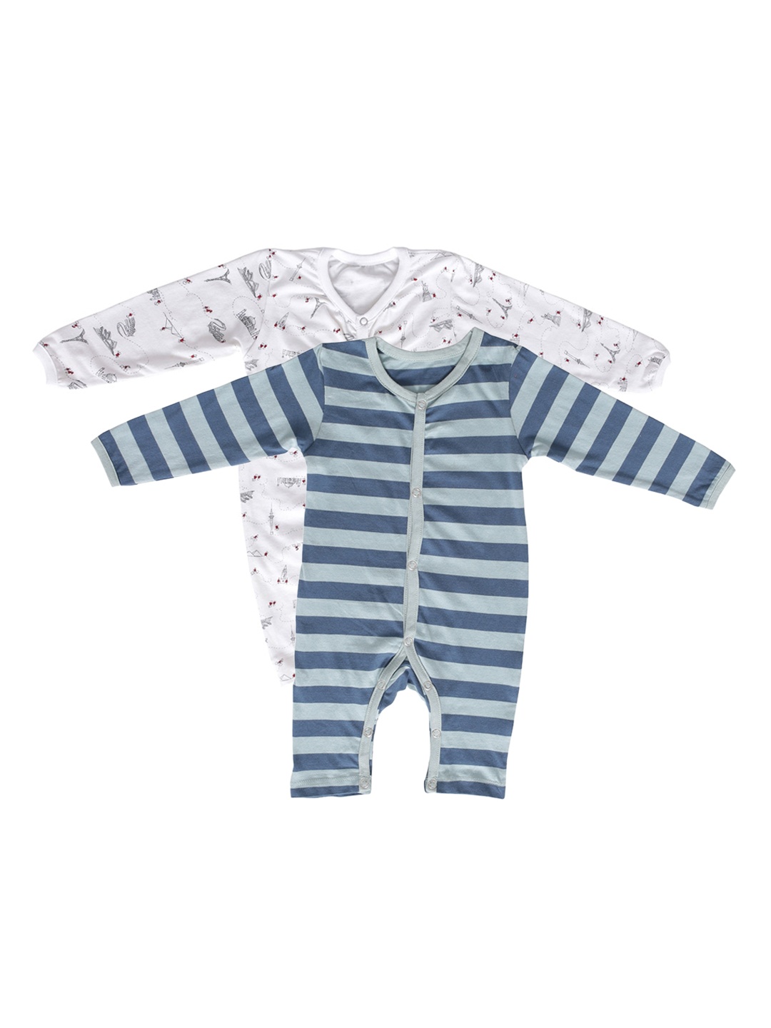 

Moms Home Infants Kids Pack Of 2 Printed Organic Cotton Sustainable Rompers, Blue