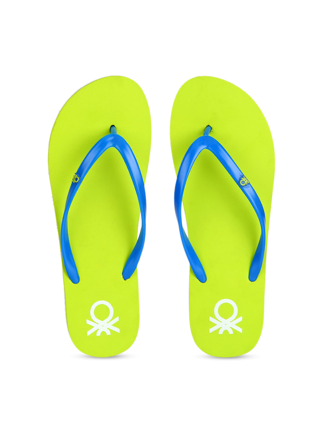 

United Colors of Benetton Women Lime Green & Blue Solid Thong Flip-Flops