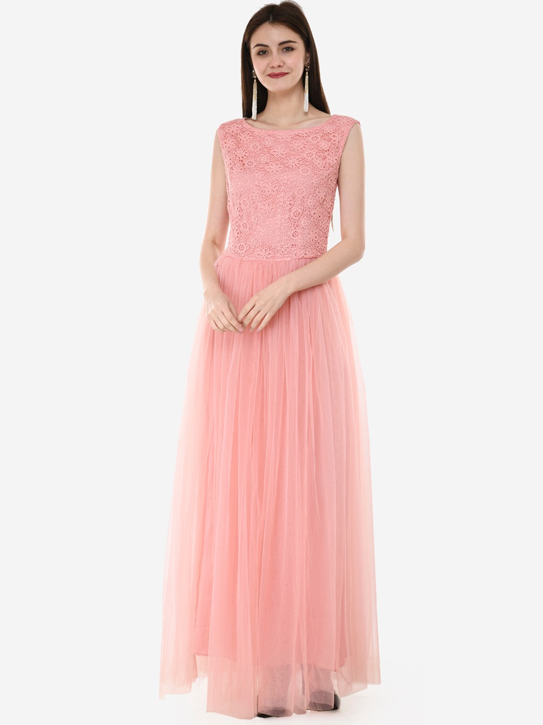 

V&M Women Peach-Coloured Self Design Fit and Flare Dress