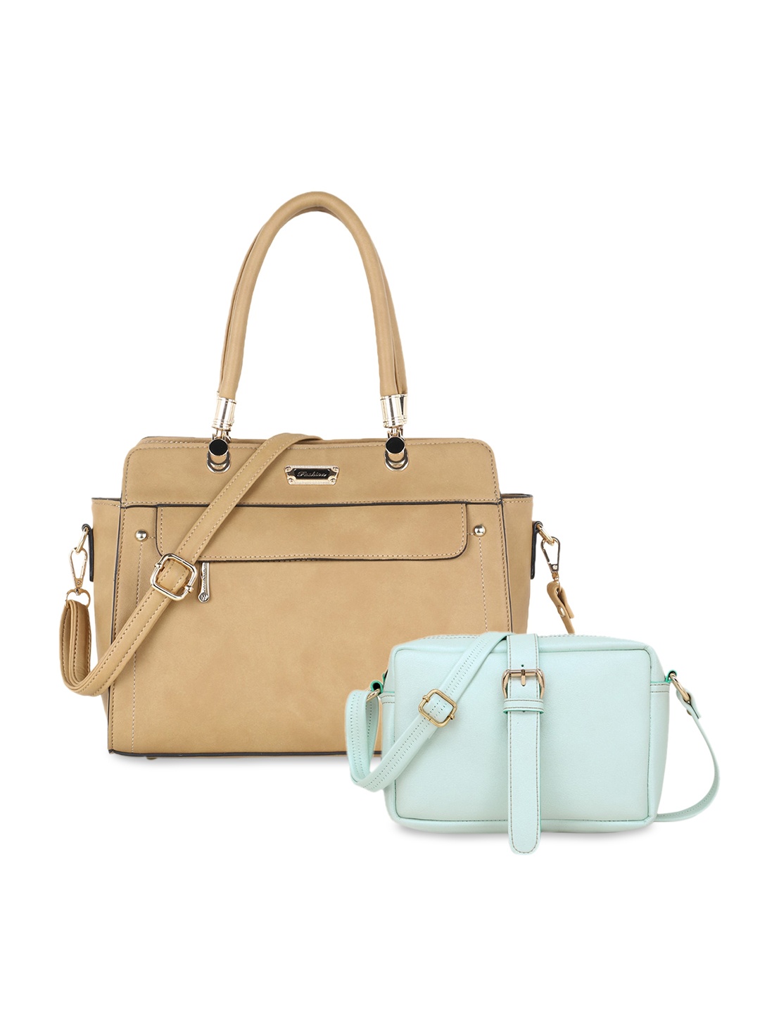 

WOMEN MARKS Beige & Sea Green Solid Handheld & Sling Bag