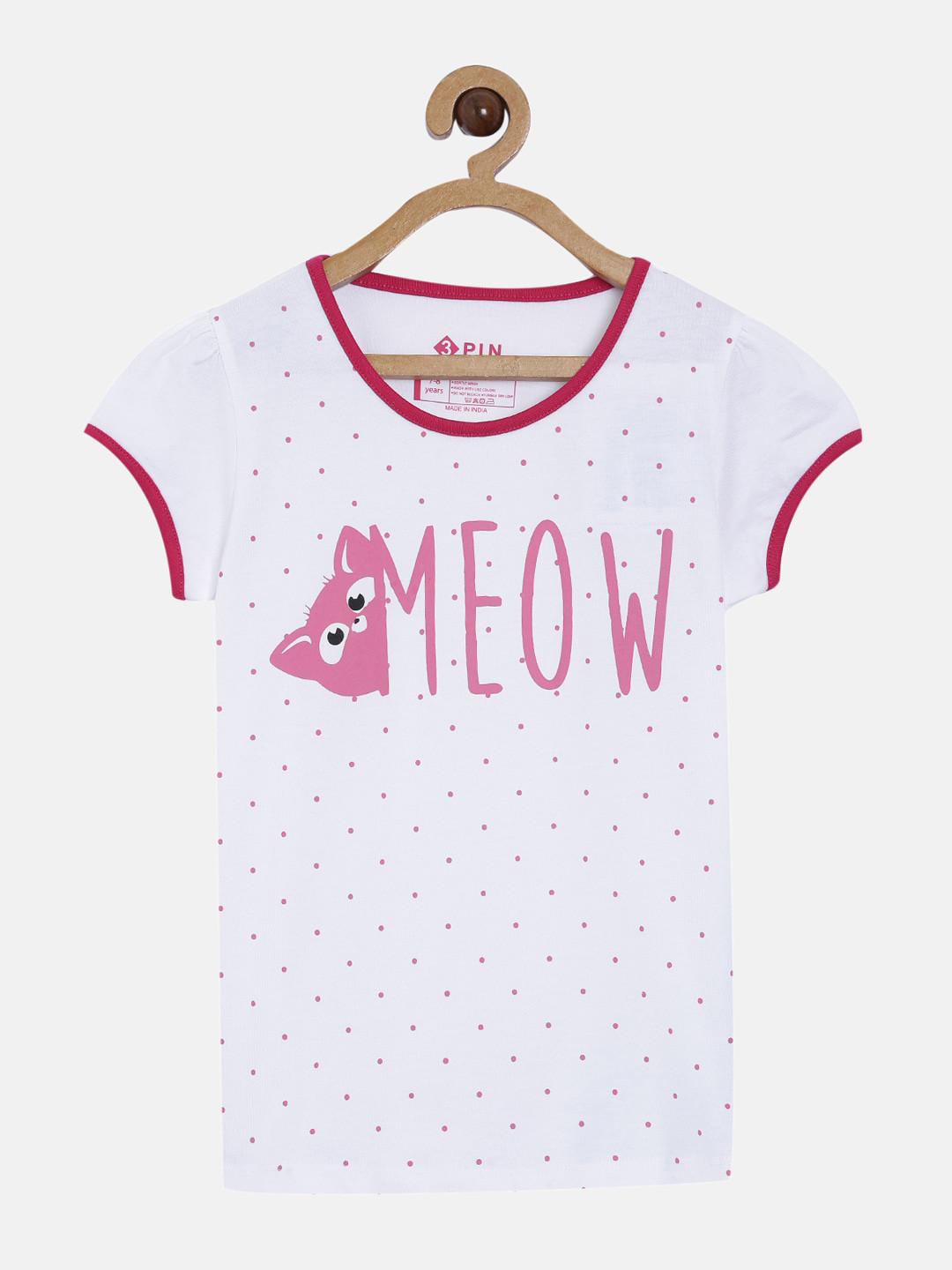 

3PIN Girls White Printed Round Neck T-shirt
