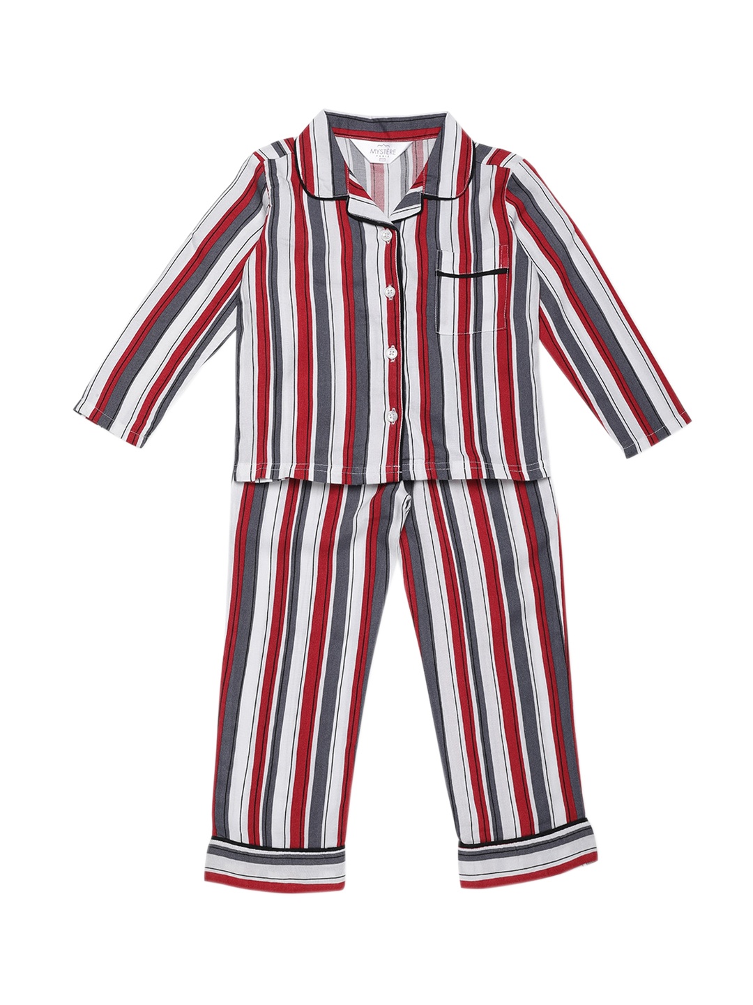 

Mystere Paris Girls Maroon & Grey Striped Night suit