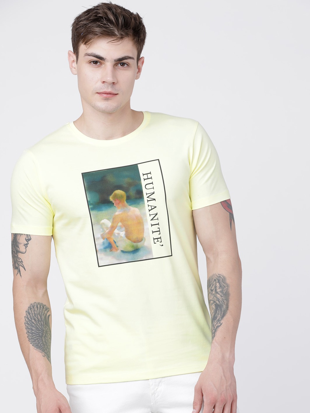

HIGHLANDER Men Yellow Printed Round Neck T-shirt