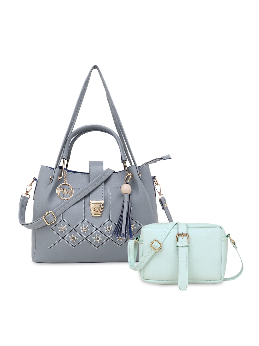 

WOMEN MARKS Grey Embellished Handheld & Sling Bag