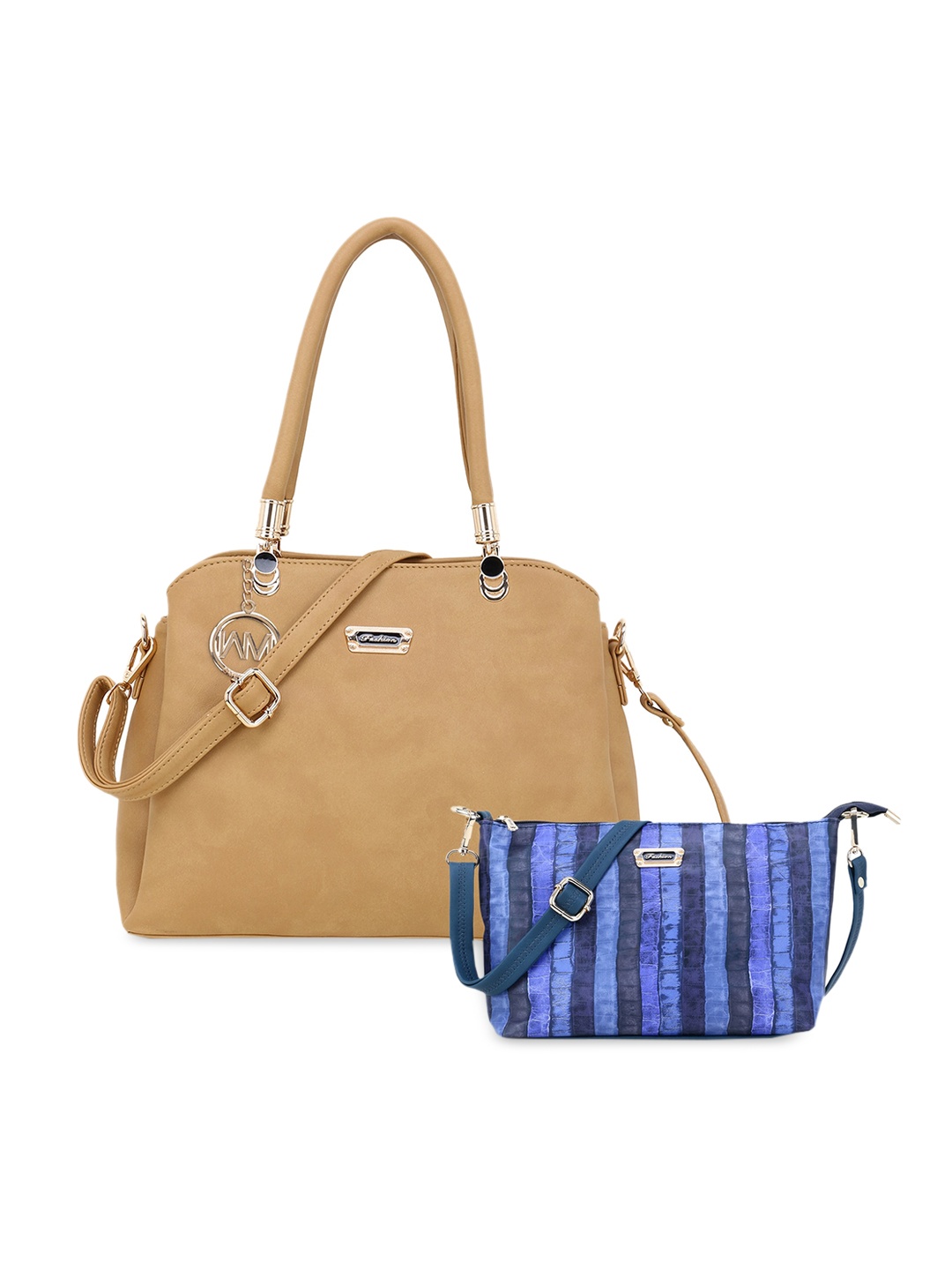 

WOMEN MARKS Beige & Blue Solid Handheld Bag with Pouch