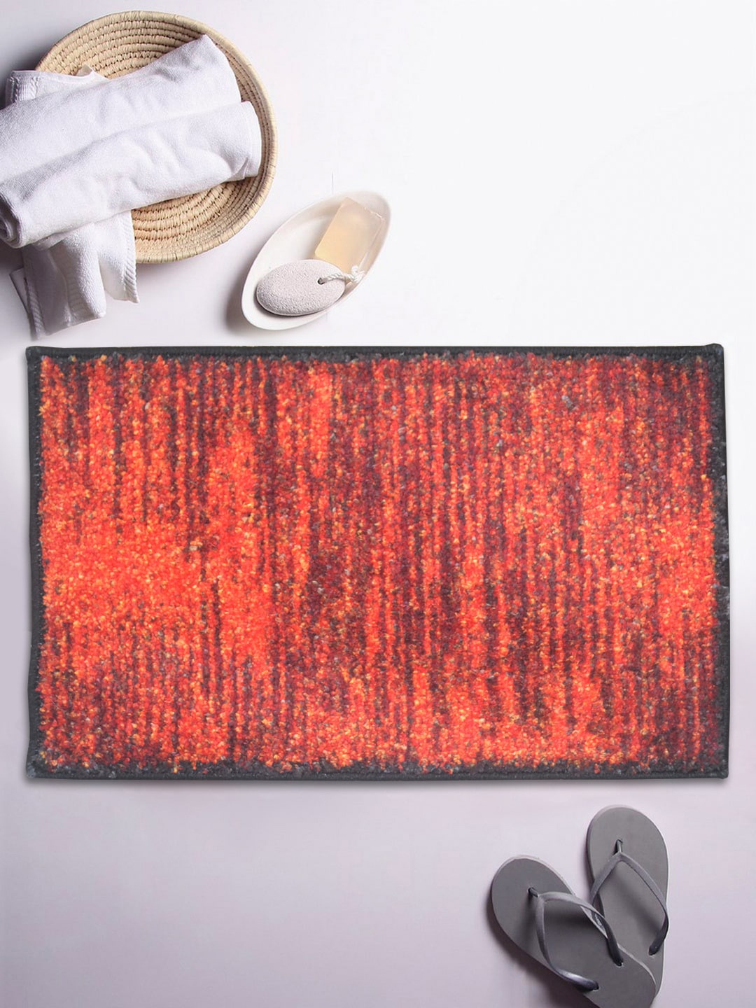 

BIANCA Red & Brown Printed Anti-Skid Super-Dry Bath Rug